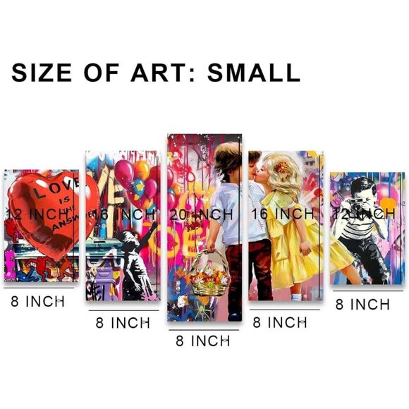 Banksy Canvas Wall Art Prints 5 Pieces Graffiti Pictures - Picture 3 of 3